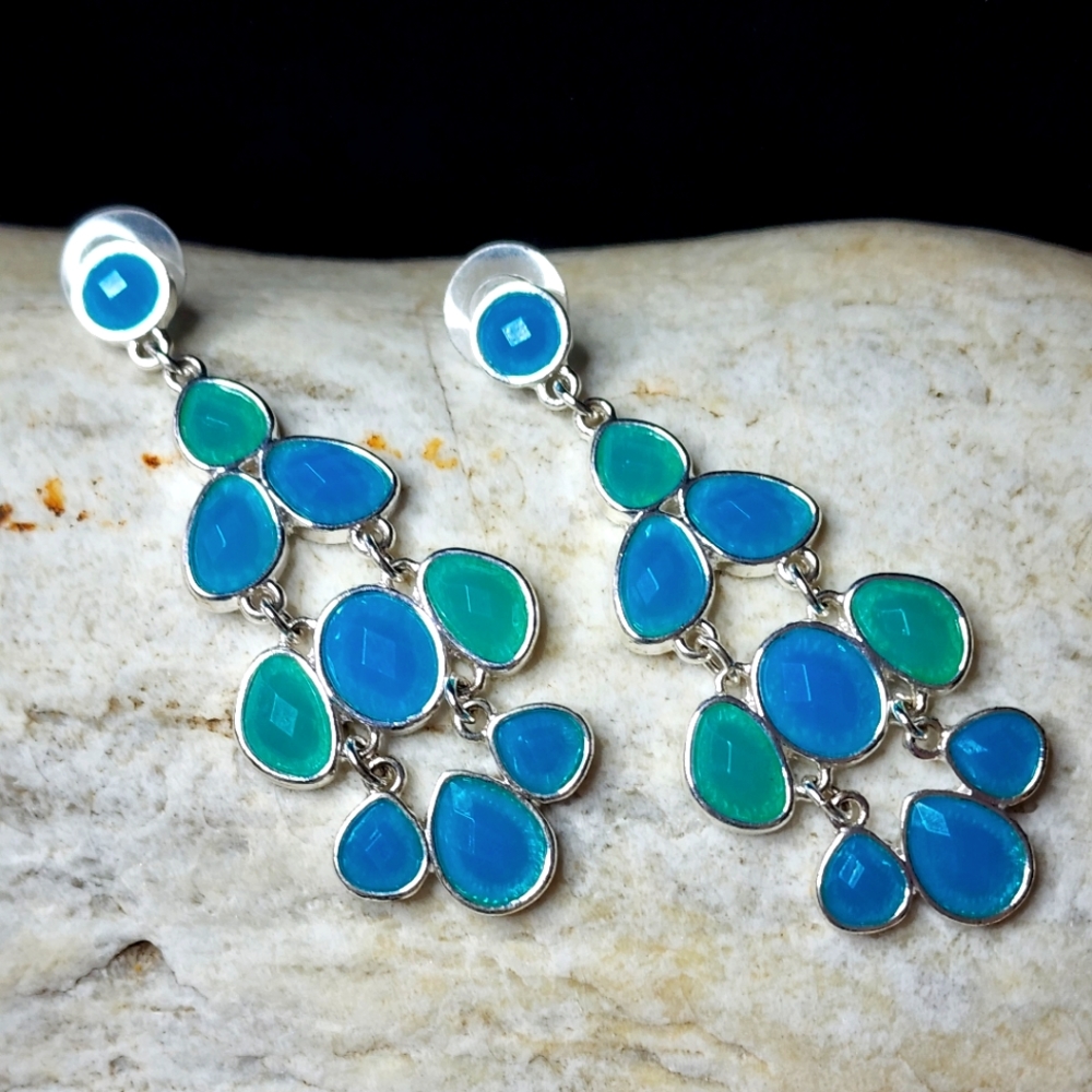 Vintage Blue/Green Chandelier Dangle Earrings